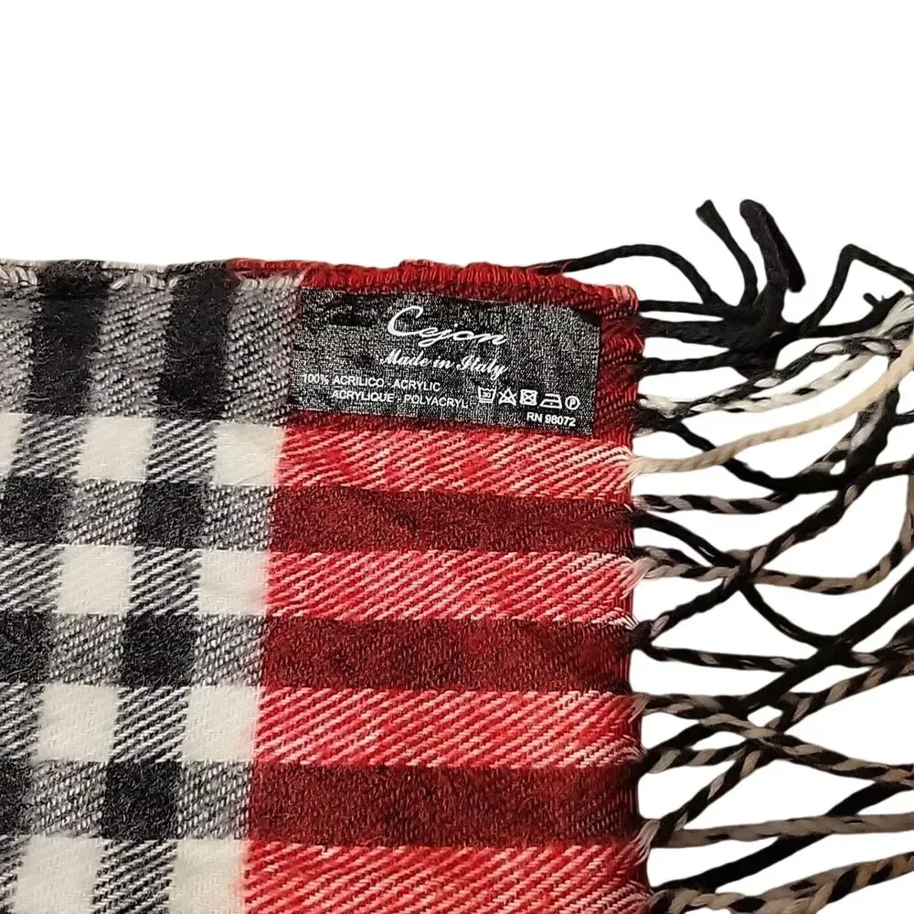 Cejon Plaid Tartan Scarf Wrap Italian Preppy Unisex Oblong Fringe Luxury